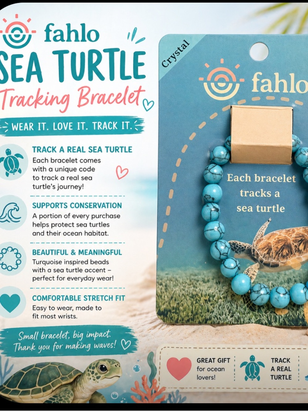 fahlo Turquoise Sea Turtle Tracking Bracelet